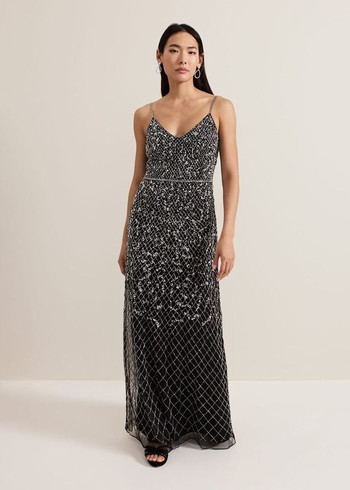 Phase Eight Alexia Sequin Embelished Dress Black USA | 9643182-MY